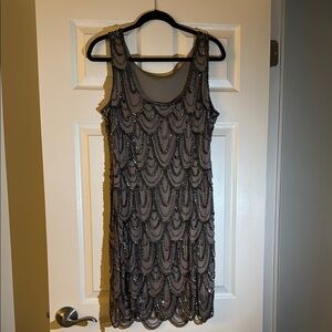 Pisarro Nights Charcoal Beaded Mini Dress